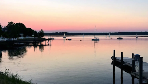 a view of lake norman during sunset